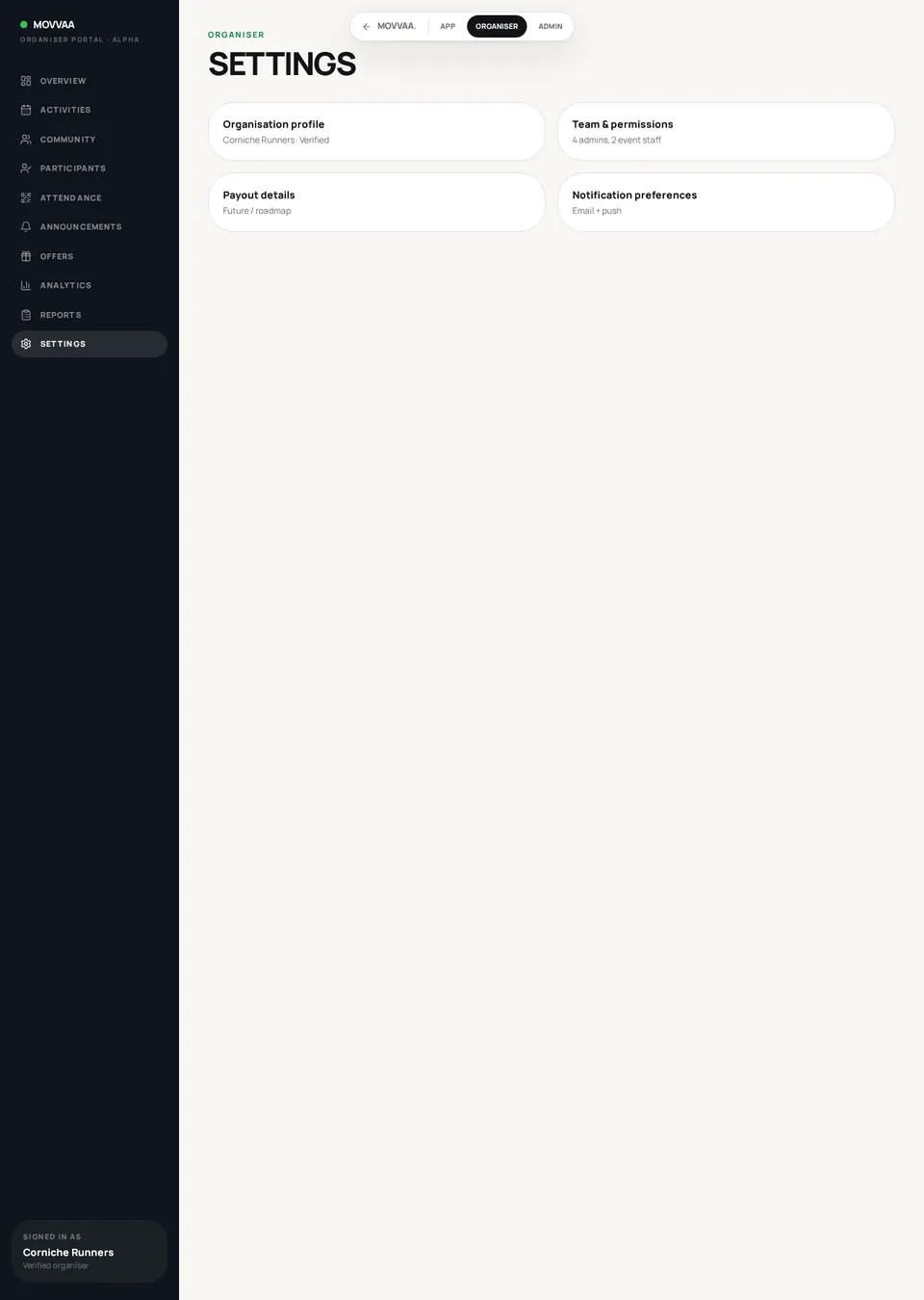 Settings screen mockup