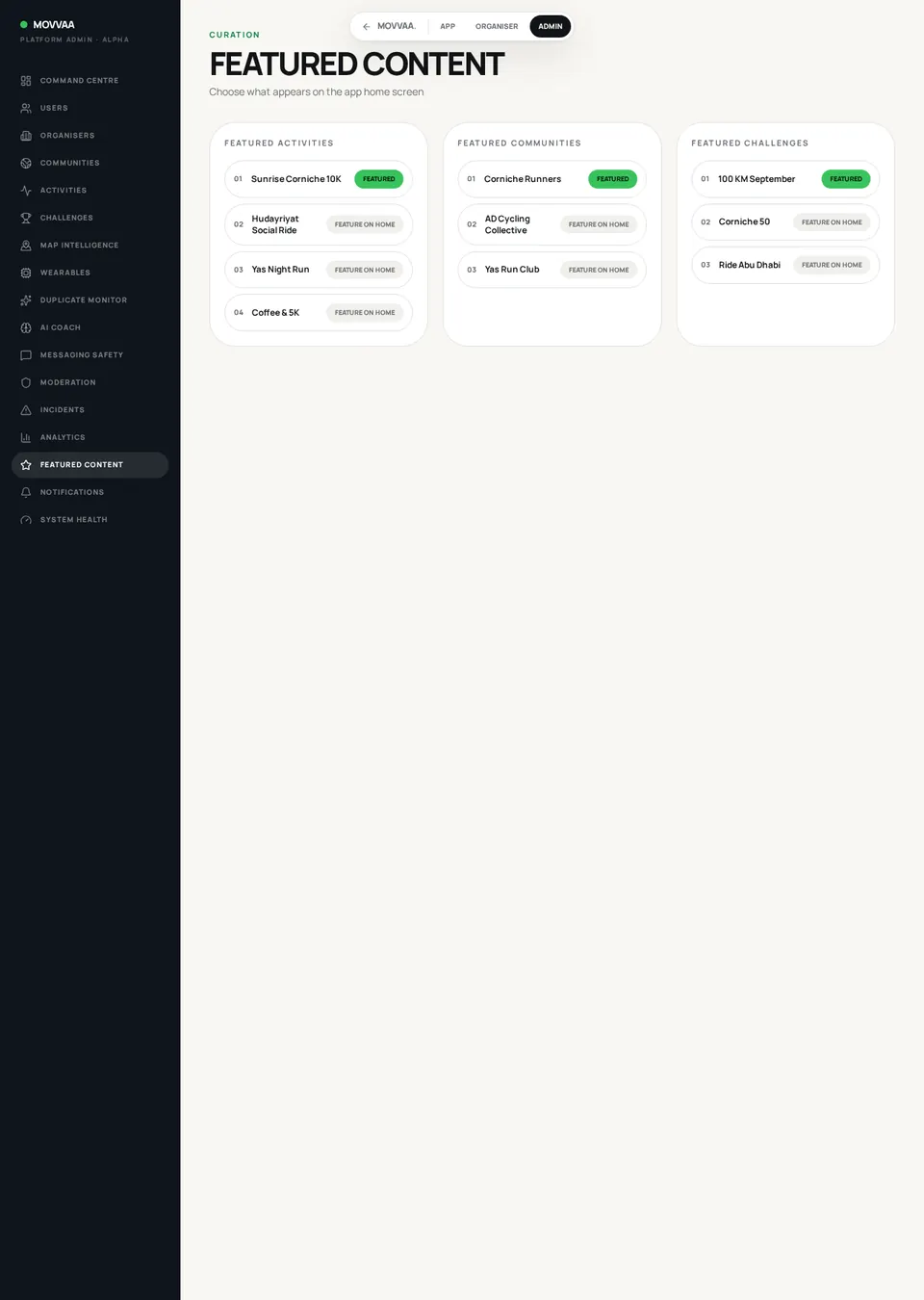 Featured Content screen mockup