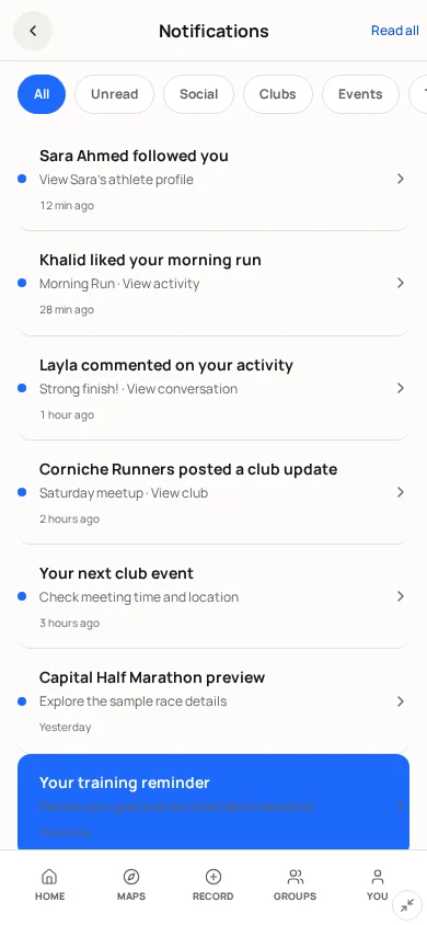 Notifications screen mockup