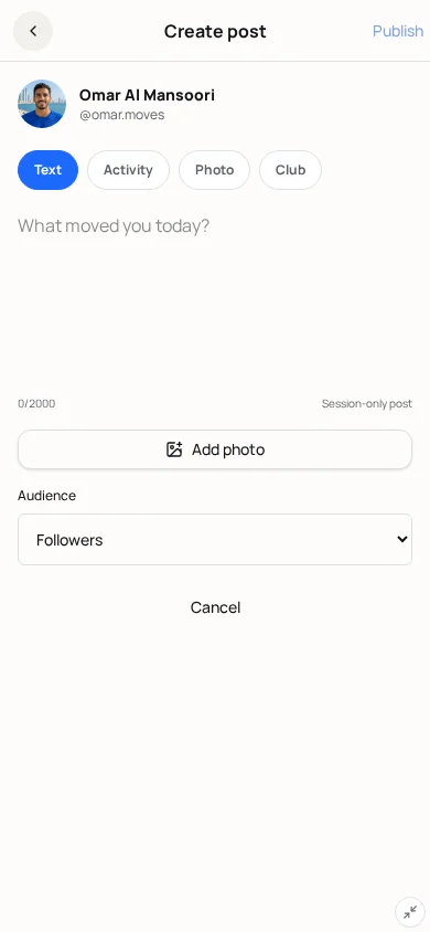 Create Post screen mockup