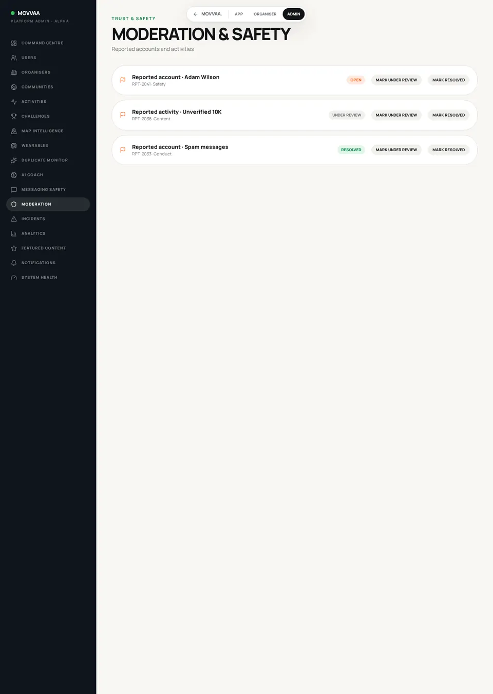 Moderation screen mockup