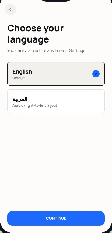 Language screen mockup