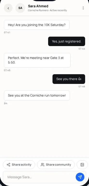 Direct Conversation screen mockup