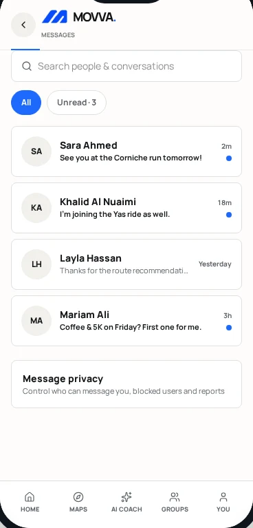 Messages screen mockup