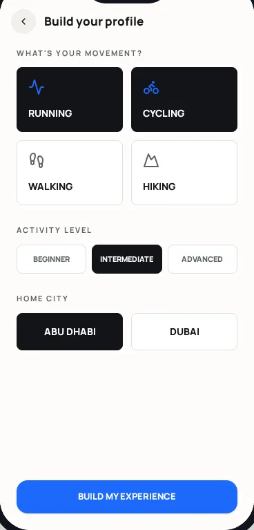 Build Profile screen mockup