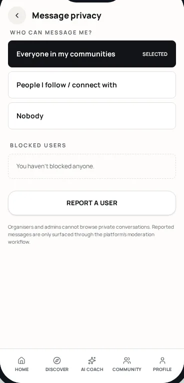 Messaging Privacy screen mockup