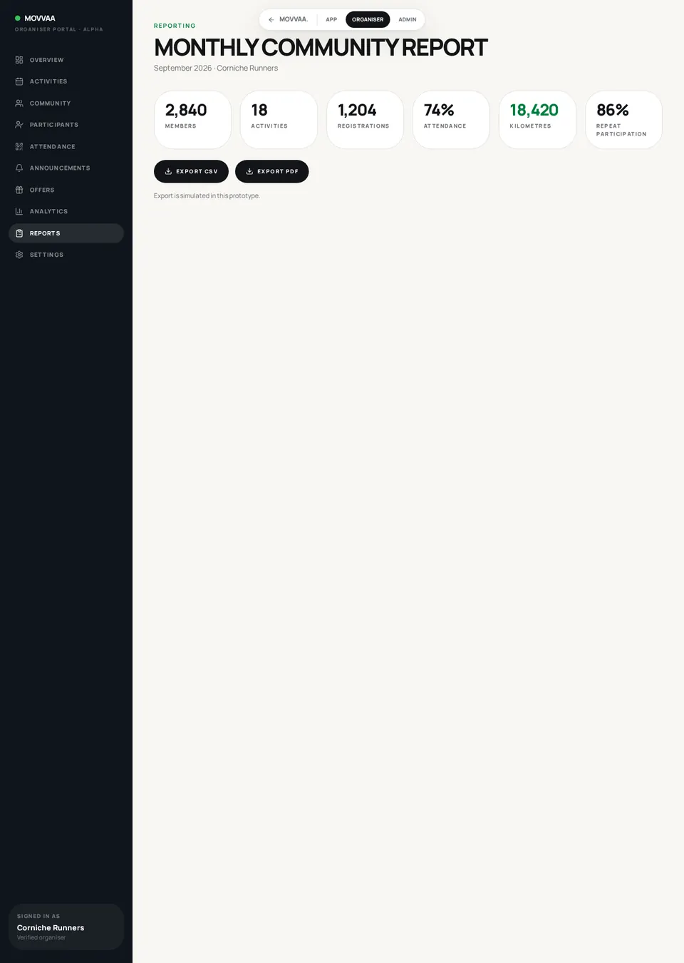 Reports screen mockup