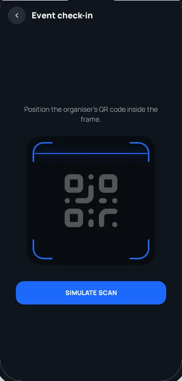 QR Check-in screen mockup